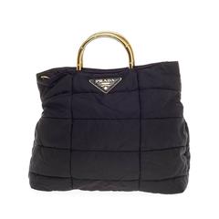 Prada Convertible Metal Handle Satchel Quilted Tessuto