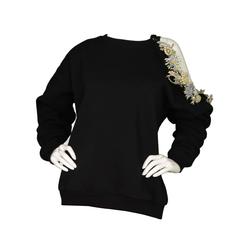 Christopher Kane Black Cotton & Rhinestone Cut Out Sweatshirt rt.$2, 963