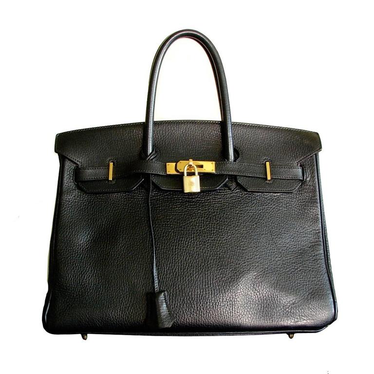 Hermes Birkin Bag 35cm Noir Black Ardennes Leather Gold Hardware For ...