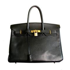 Hermes Birkin Bag 35cm Noir Black Ardennes Leather Gold Hardware 12