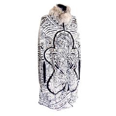 Emilio Pucci Intarsia Embellished Angora Wool Jacquard Cape Badger Fur Collar 8