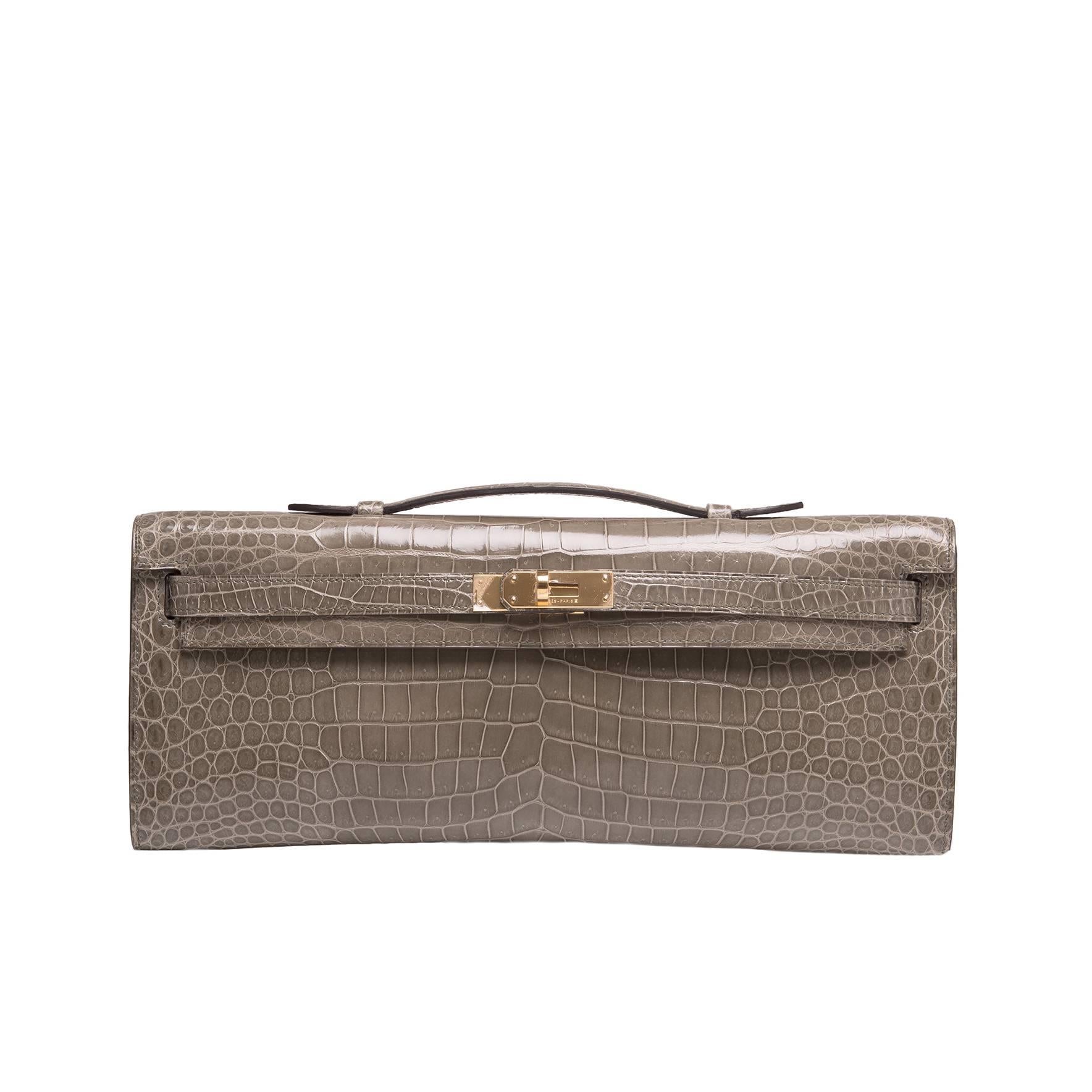 Hermes Gris Tourterelle Shiny Porosus Crocodile Kelly Cut