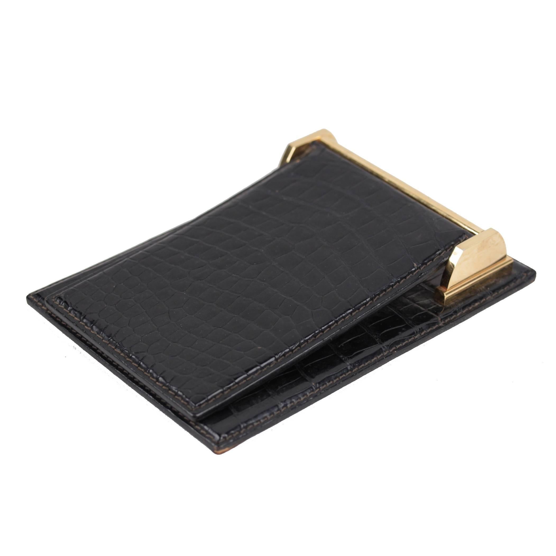 GUCCI VINTAGE Black Crocodile Leather DESK NOTEPAD COVER Notebook Holder