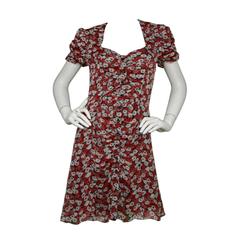 Yves Saint Laurent YSL Red 
White Poppy Print Dress sz 38