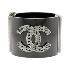 Chanel Black Resin Hinged Cuff Bracelet