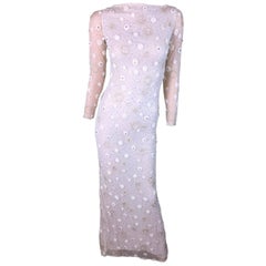 S/S 1999 Atelier Versace Sheer Ivory Silk Embellished Wedding Bridal Gown Dress