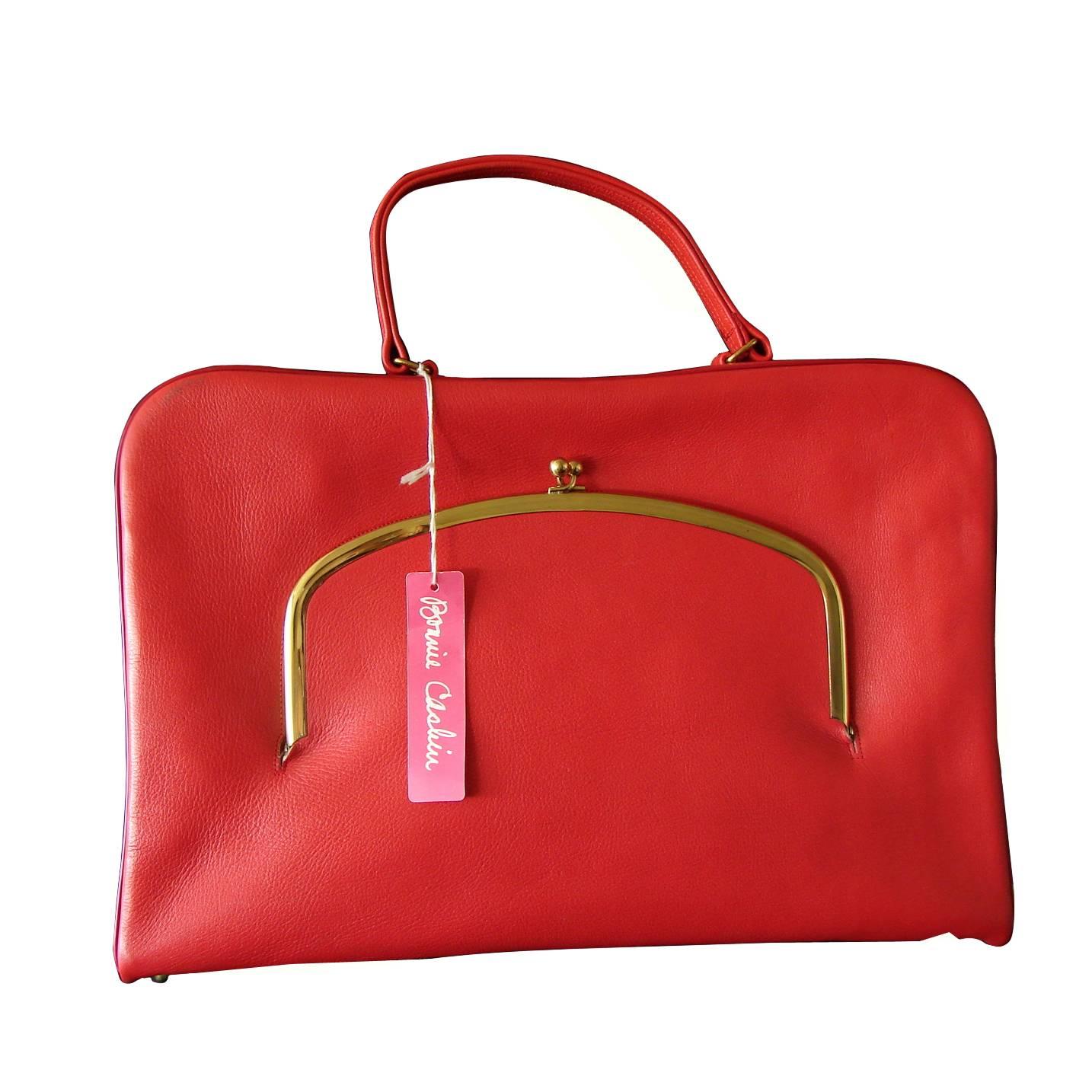 Bonnie Cashin for Coach Red Leather Attache Briefcase Deadstock Tags Box 1960s