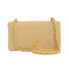 1990s Chanel Beige Quilted Lambskin Vintage Single Flap Bag