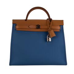 Hermes Herbag Zip 31 Officier Hunter Blue Palladium Hardware 2015.