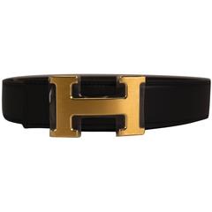 Hermes Belt 32 mm 100cm Swift Epsom Black Chocolat Reversible Gold Hardware 2015