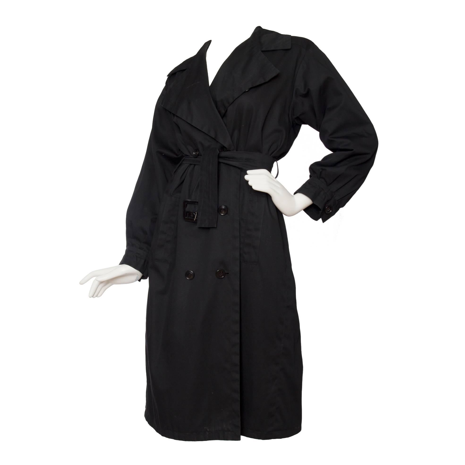 1970s Black Yves Saint Laurent Rive Gauche Cotton Trench Coat