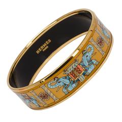 Hermes Yellow "Torana" Wide Printed Enamel Bracelet PM (65)