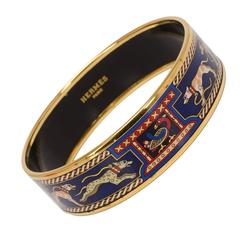 Hermes "Leashed Dogs" Wide Printed Enamel Bracelet GM (70)