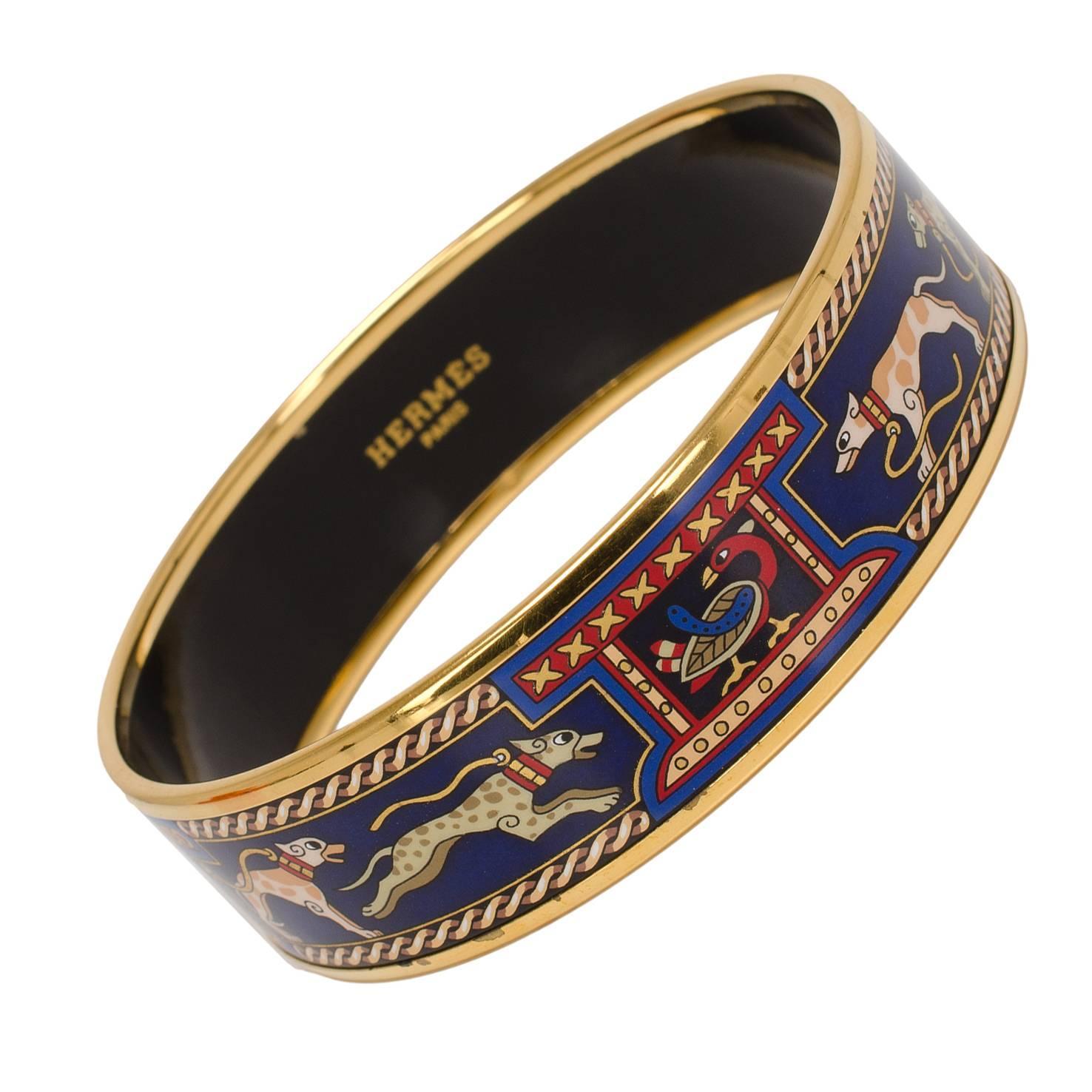 Hermes \u0026quot;Leashed Dogs\u0026quot; Wide Printed Enamel Bracelet GM (70) For ...  