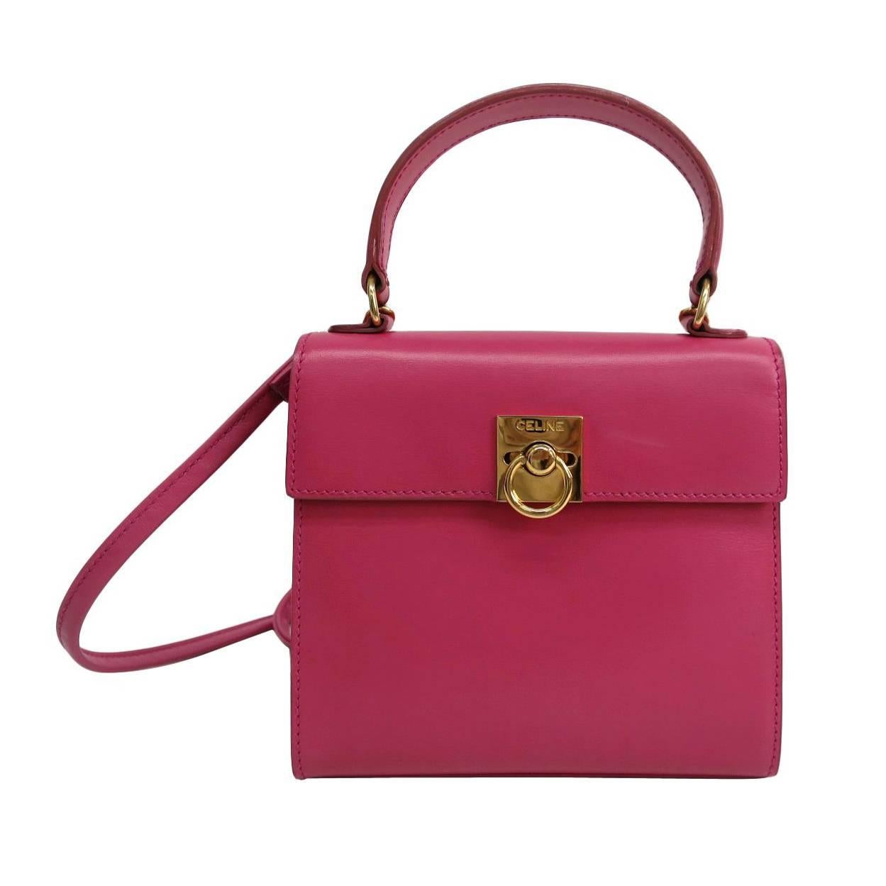 Celine Pink Leather Box Kelly Top Handle Satchel Shoulder Bag