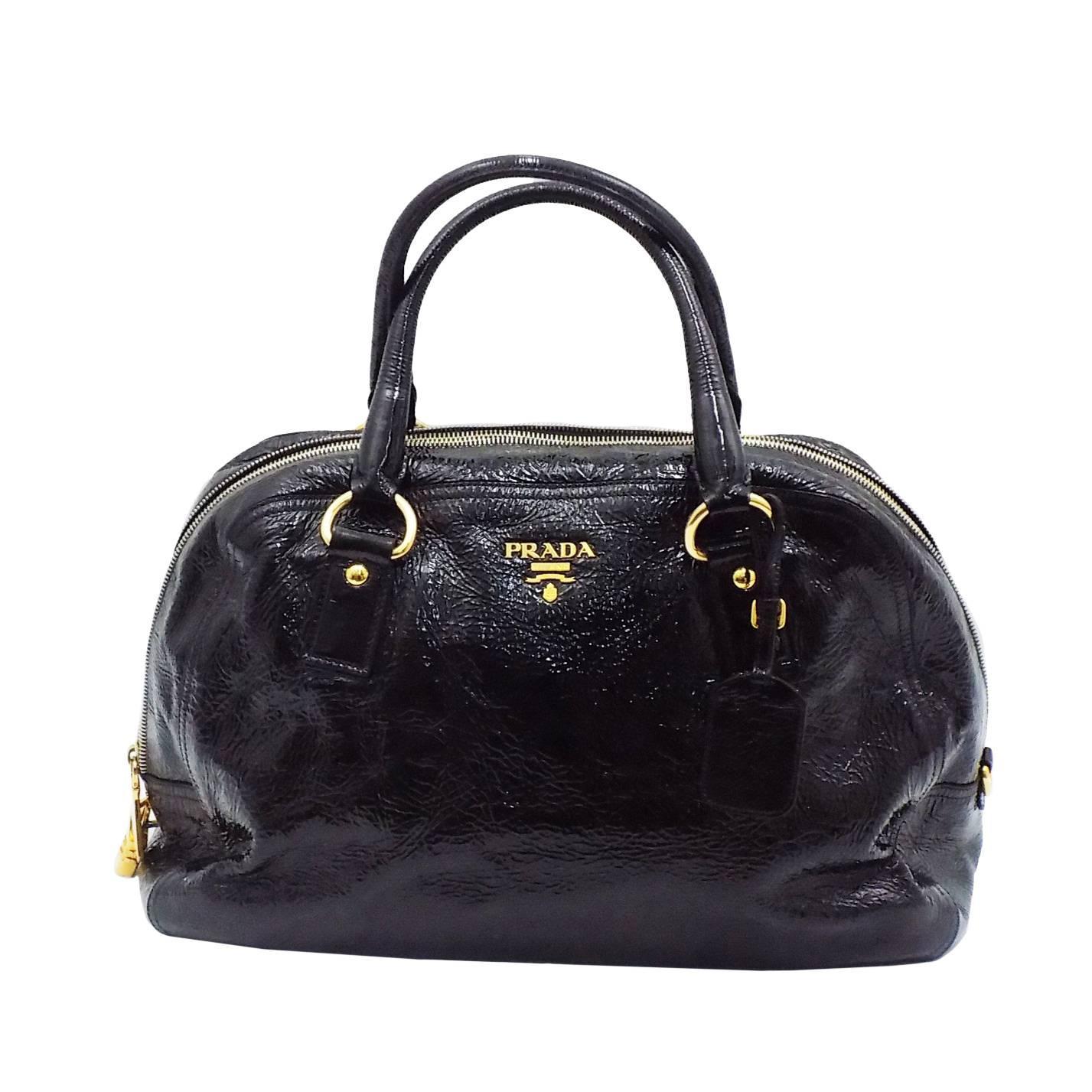 Prada Bauletto Bowler bag Black Patent / Vernice Leather at 1stdibs  