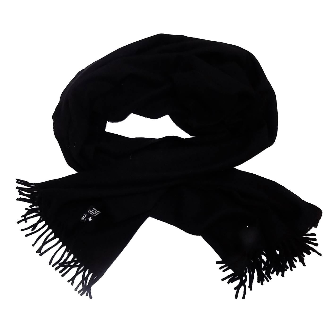 Hermes Black Cashmere extra wide shawl scarf with fringes 