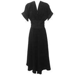 Nettie Rosenstein 1940's Black Crepe Evening Dress with Bow Back