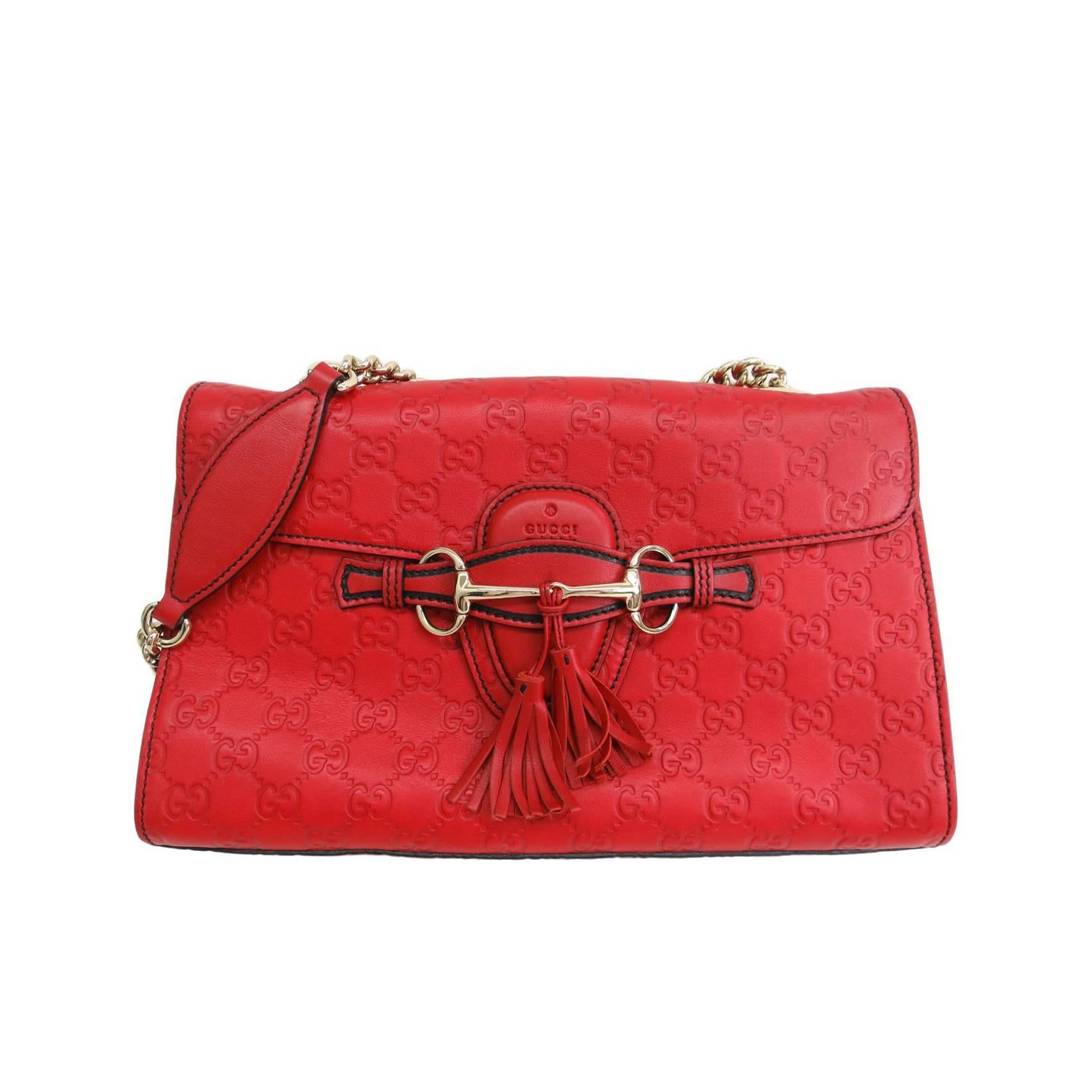 Gucci Monogram GG Flap Rotes Leder Gold Kette Crossbody Umhängetasche
