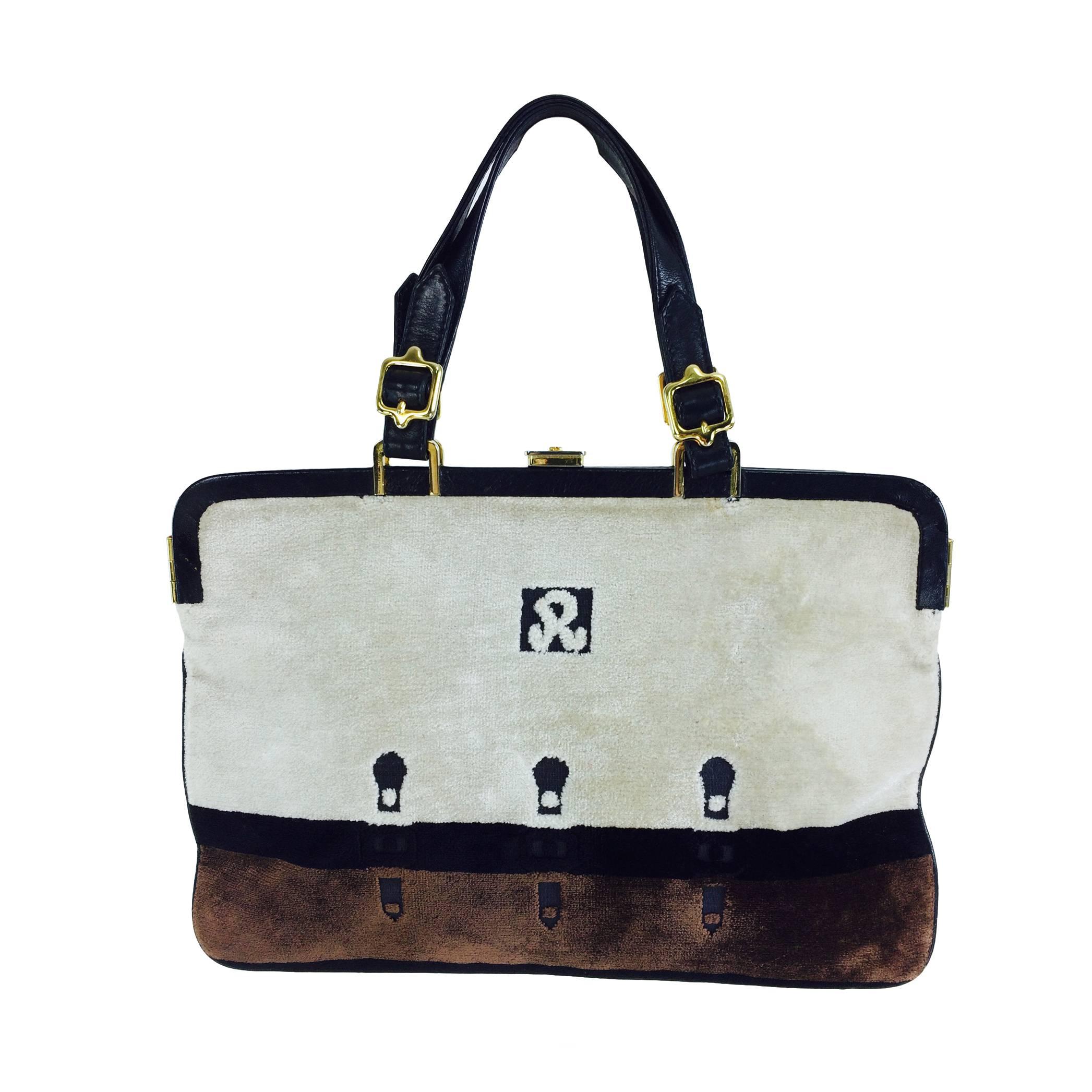 Roberta di Camerino cream, black & chocolate brown velvet handbag 1970s