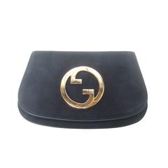 Gucci Italy Black Suede Blondie Clutch Bag ca 1970