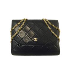 Vintage Chanel Black Quilted Single Flap Convertible Clutch 