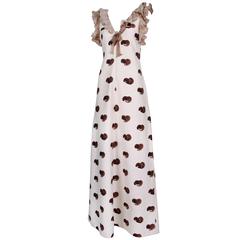 Vtg Courreges Polished Cotton Abstract Print A-Line Evening Gown w/Ruffled Trim 4