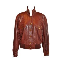 Margaretha Ley for Escada Brick Lambskin w/Gold Studs Snap-Front Jacket