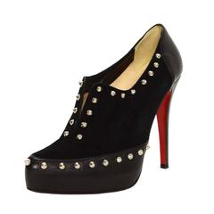 Christian Louboutin Black Suede & Leather Booties With Studs sz. 38