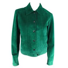 CoSTUME NATIONAL Size 4 Emerald Green Suede Trucker Jacket