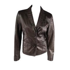 VALENTINO Size 8 Brown Crocodile Embossed Leather Cropped Blazer Jacket