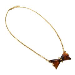 Louis Vuitton Brown Tortoise Bow Gold Chain Necklace