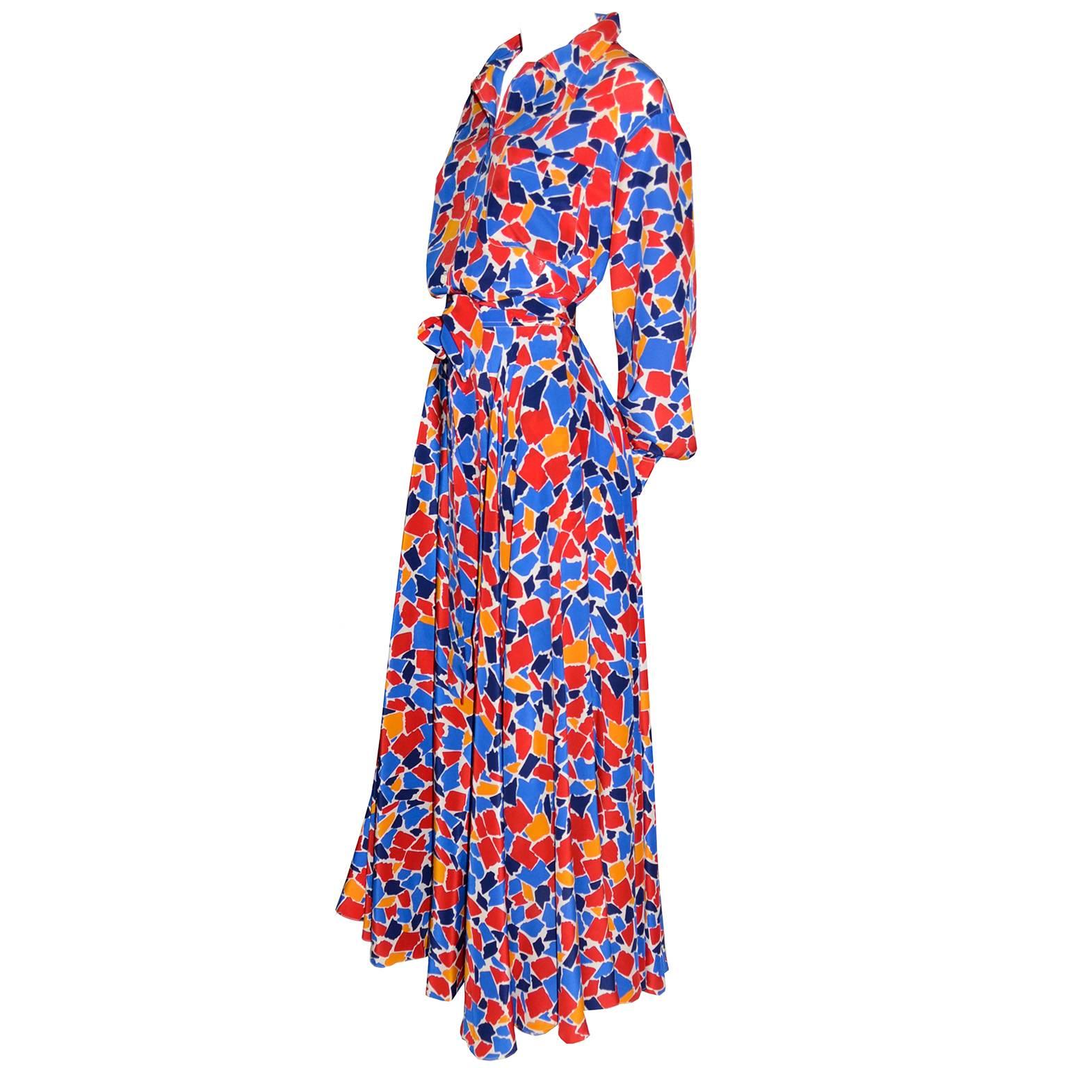 Yves Saint Laurent Rive Gauche Vintage Seide YSL Kleid Langer Rock Bluse Schärpe