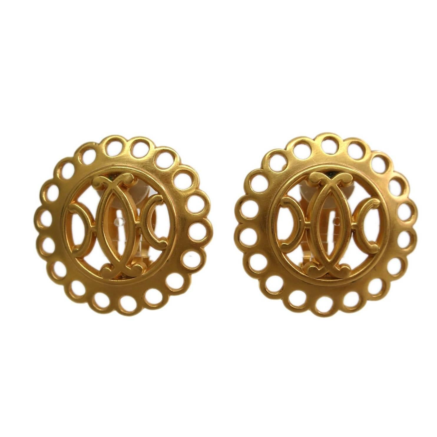 Hermes Gold Tone H Logo Round Earrings 