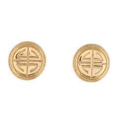 Givenchy Gold Tone Etched Texture Round Earrings