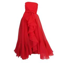 Vintage 1960s Strapless Ruffled Silk Organza Sarmi Dress