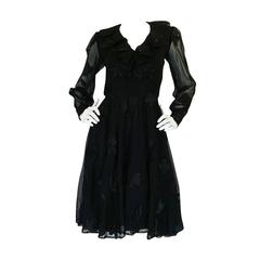 Late 1960s Silk Chiffon Applique Andre Laug Couture Dress 1