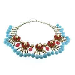 Retro Mitchel Maer for Christian Dior Turquoise Ruby Glass Necklace 1950