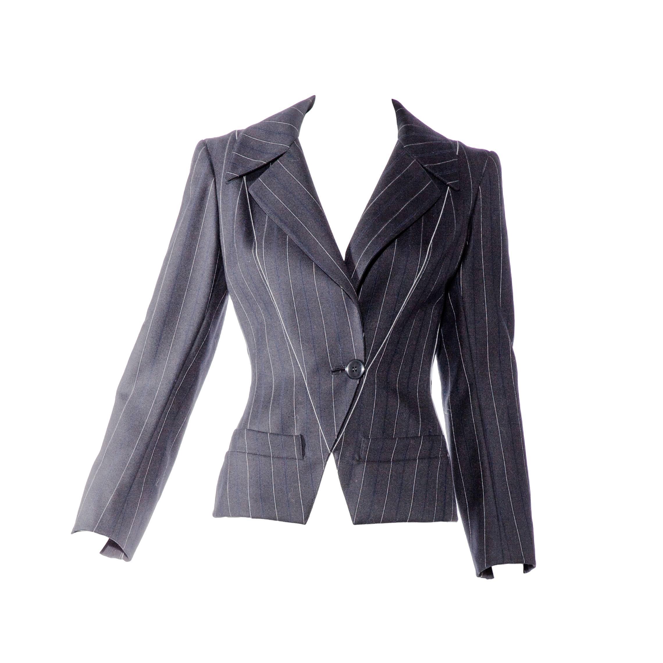 1990s ALAIA Black and Grey Pin striped Fitted Jacket Blazer