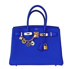 Hermes Blue Electric 30cm Togo Birkin Gold GHW Satchel Bag Spectacular