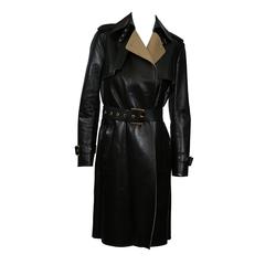 Salvatore Ferragamo Black Leather Belted Coat