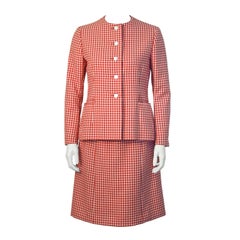 Vintage 1960s Norell Red and White Gingham Skirt Suit 