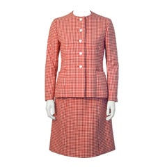1960s Norell Red and White Gingham Skirt Suit