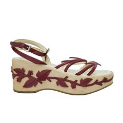 Retro 1997 Prada Red Leather Vine Leaf Platform Sandals 