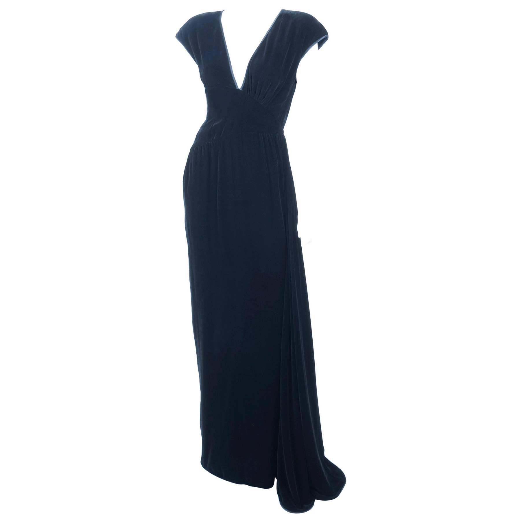1980 Valentino Black Velvet Evening Gown For Sale