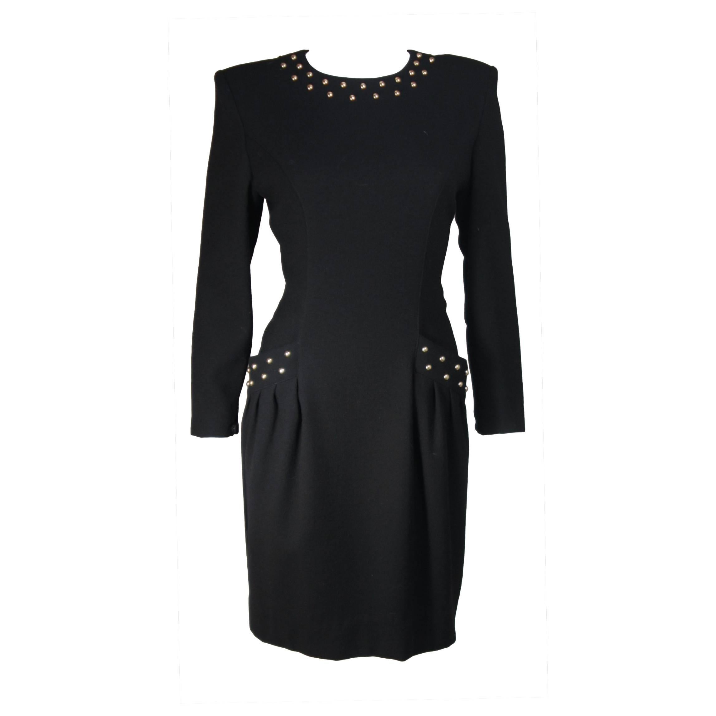 GUY LAROCHE Black Cocktail Dress with Stud Applique Size Large For Sale