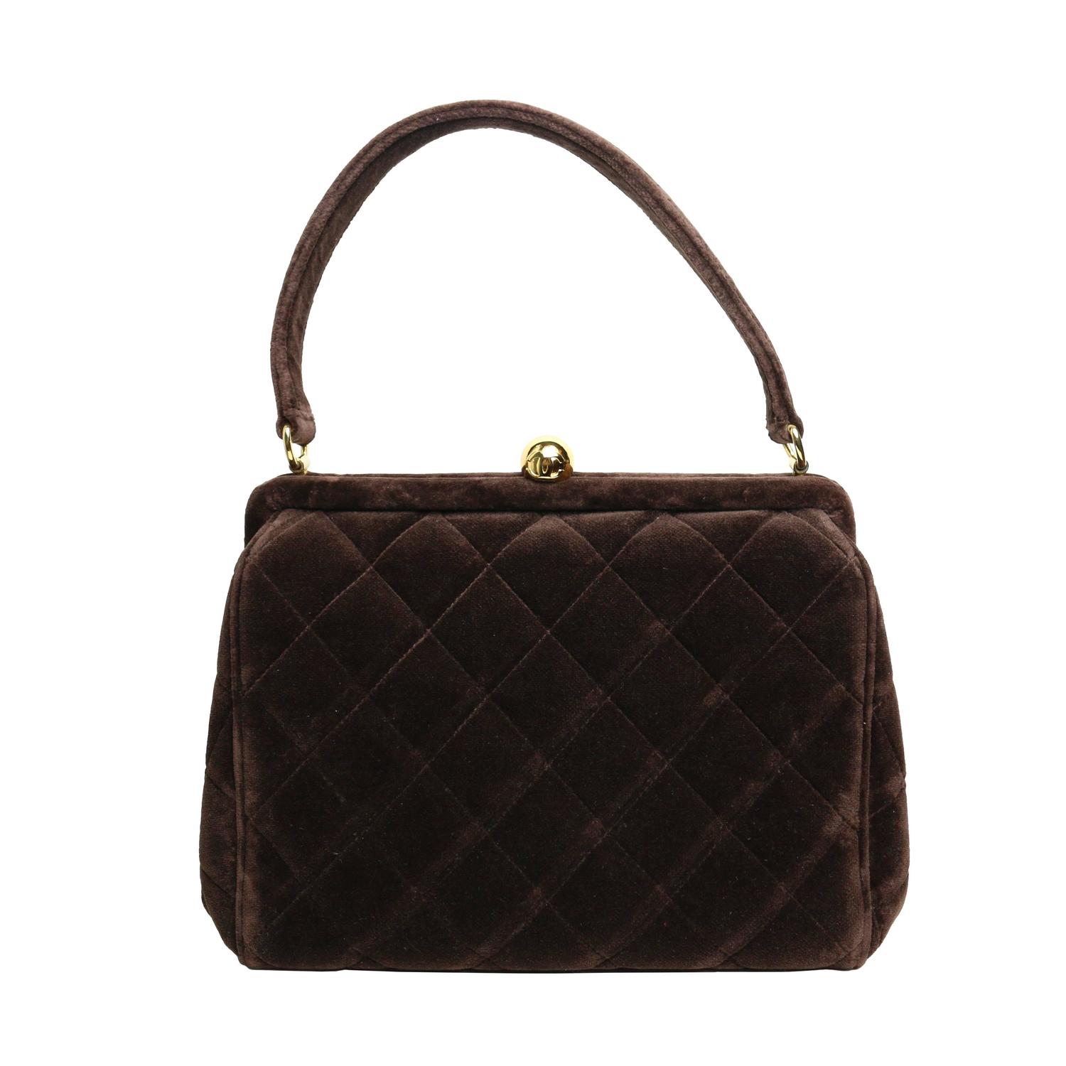 Chanel Brown Velvet Quilted Handbag For Sale at 1stdibs