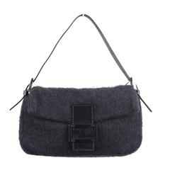 FENDI Italian Black CASHMERE Knit BAGUETTE BAG Shoulder Bag HANDBAG Purse 