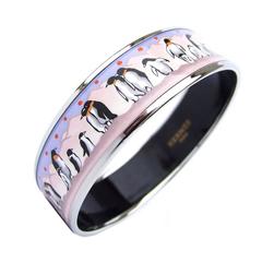 Hermes Enamel Bracelet Penguins Pink PHW Size 65