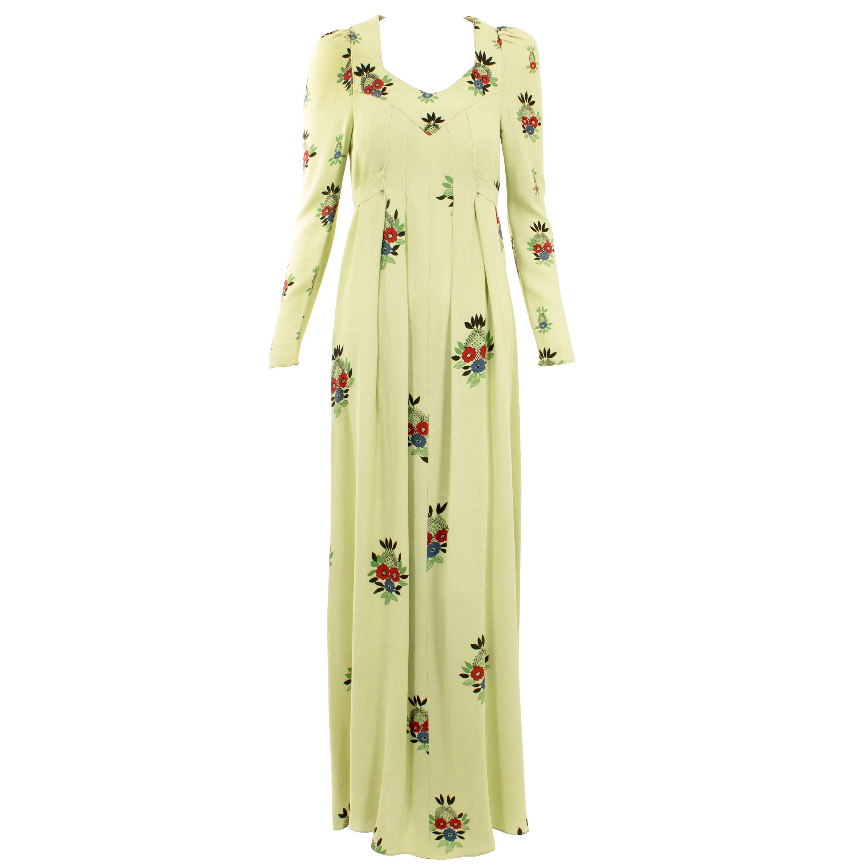Ossie Clark green floral print maxi dress, circa 1973 For Sale